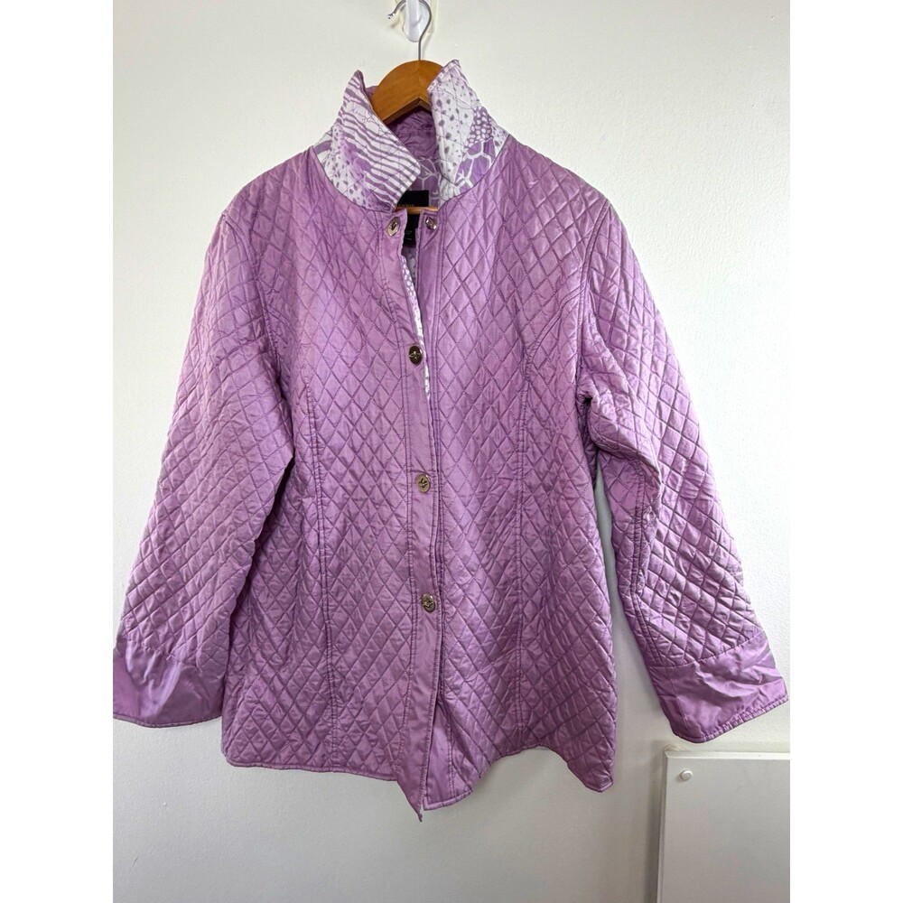 Dennis Basso 100% Silk Quilted Jacket Womens M Purple Toggle Coat